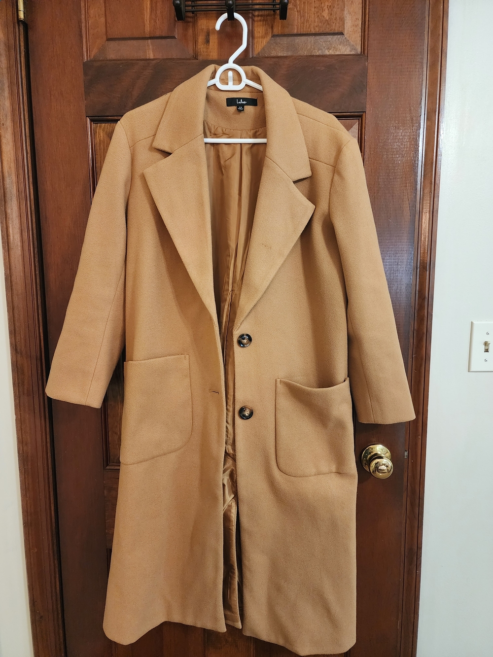 Lulu's Camel Long Wool-Blend Coat - Classic Tan Women's Overcoat (Size XS)